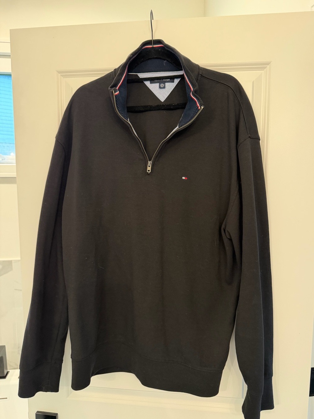 Tommy Hilfiger Men’s Black Quarter-Zip Pullover with Flag Logo